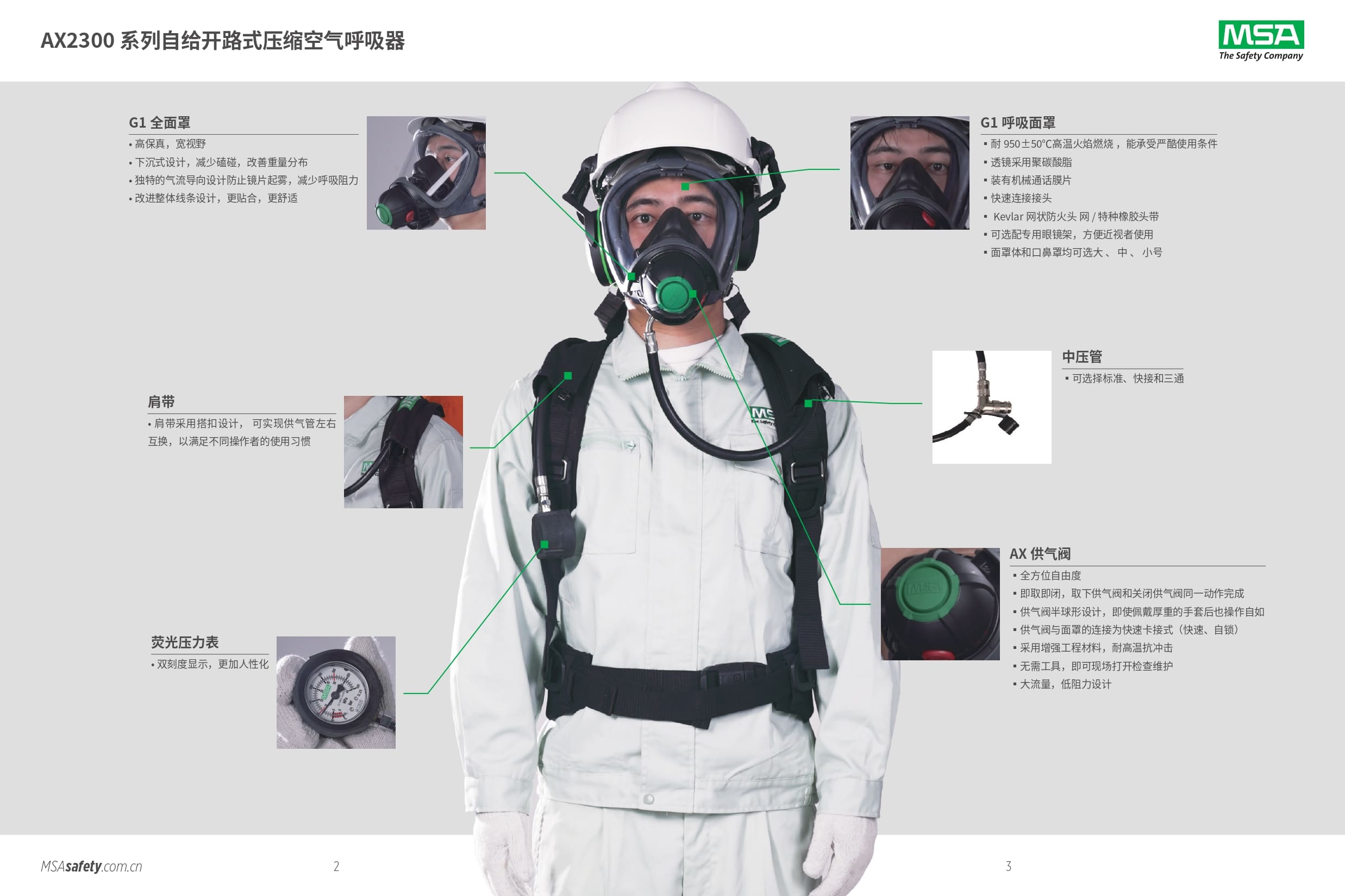 梅思安（MSA） SCBA 10235805 AX2300 空气呼吸器 （9L气瓶、无表瓶阀）